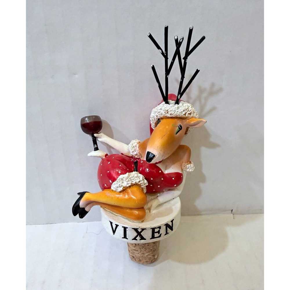 Vixen Reindeer Christmas Holiday Bottle Stopper Cork/Resin 5 in H, 2 in Dia